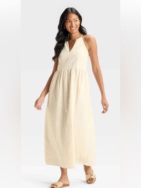 Universal Thread Cream Halter Eyelet Maxi Dress